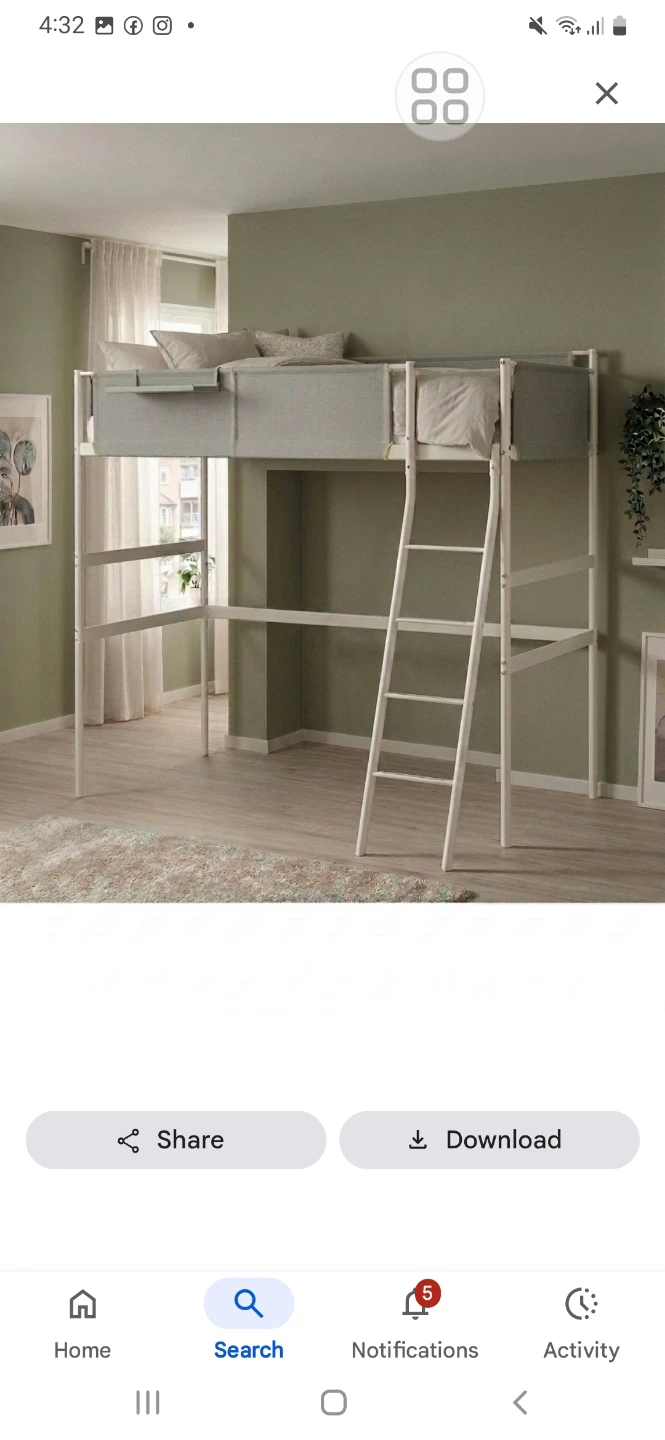 IKEA VITVAL Loft Bed Frame White