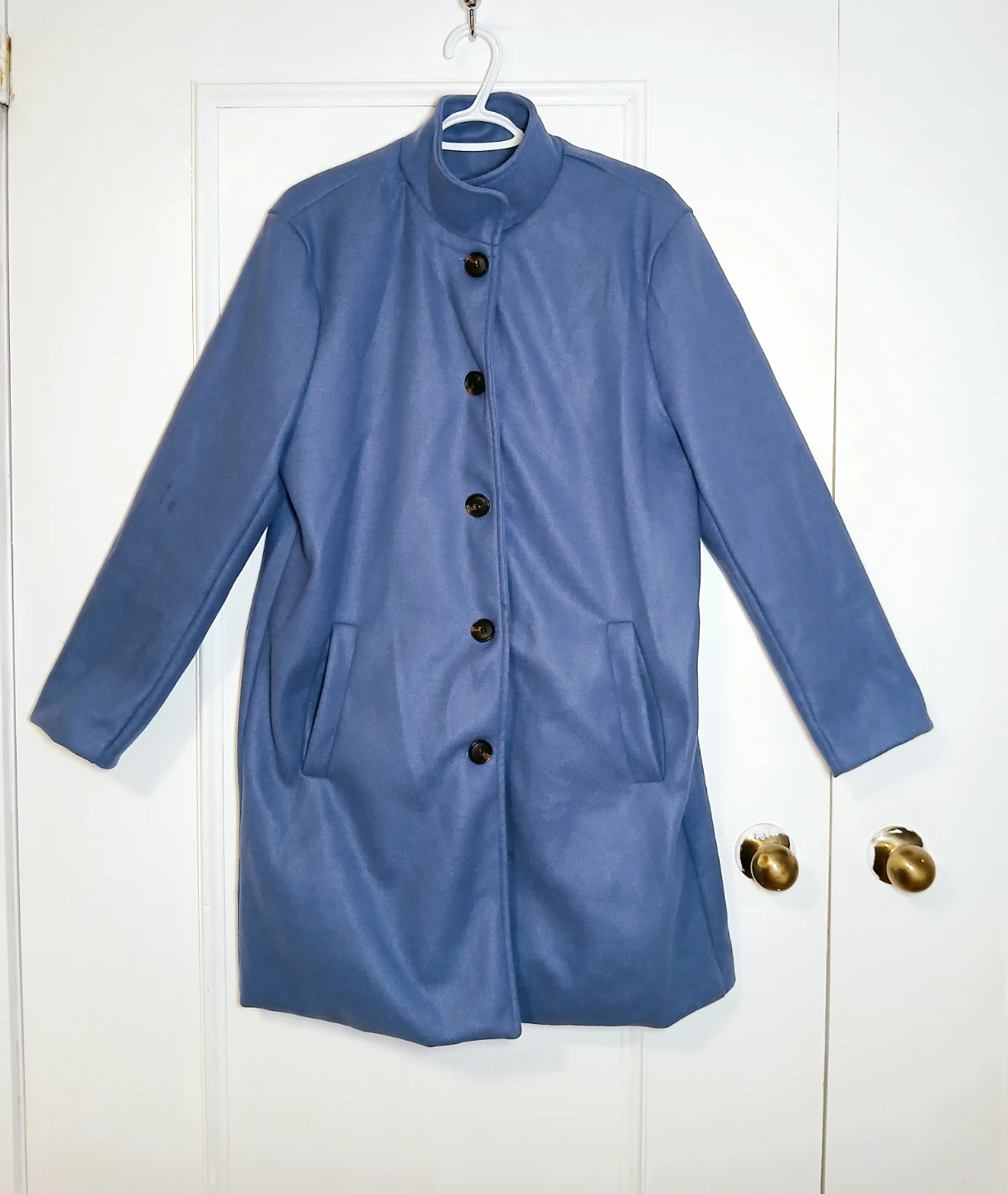 Women Large Blue Button-Up Coat