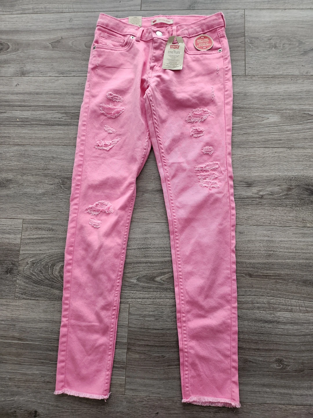 Levi's Pink Distressed Straight Leg Jeans