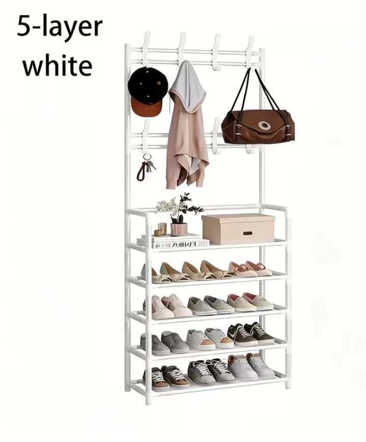 (BRAND NEW) 5-Layer White Shoe Rack and Coat Stand - photo 2