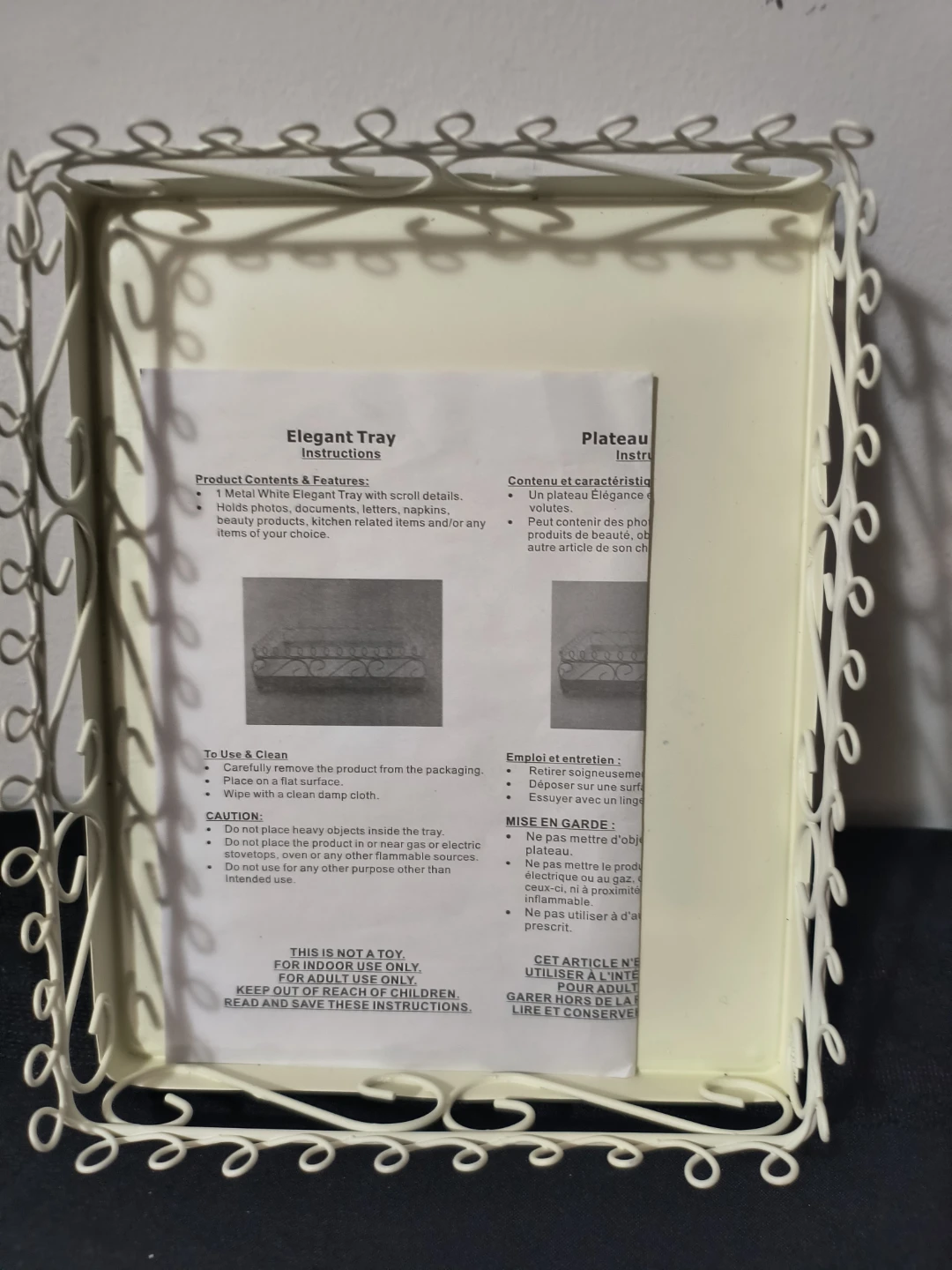 Elegant Tray Decorative Metal Scrollwork Ivory - photo 2