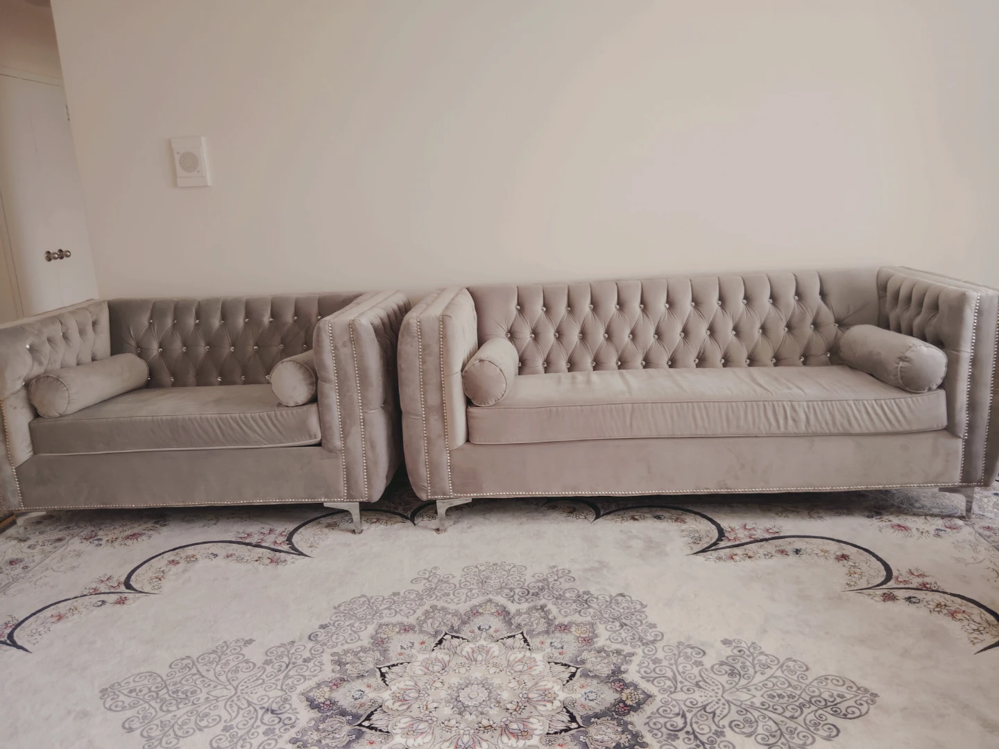 Grey Velvet Tufted Sofa - photo 2