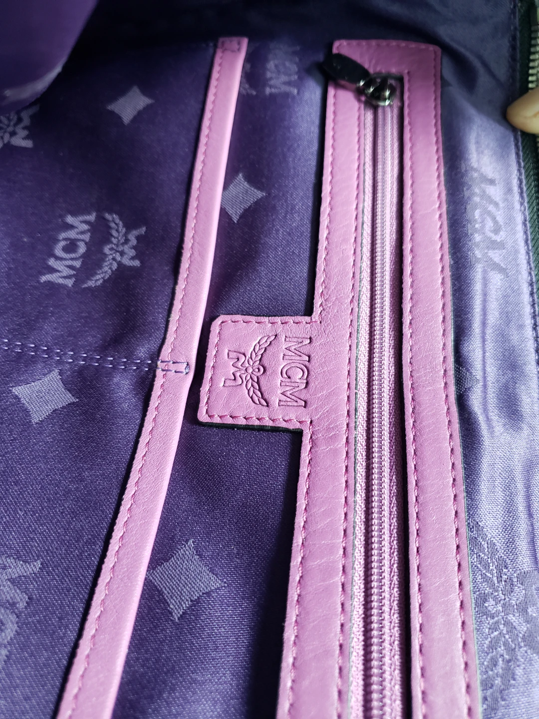 MCM Studded Logo Zip Pouch Clutch Lavender - photo 5