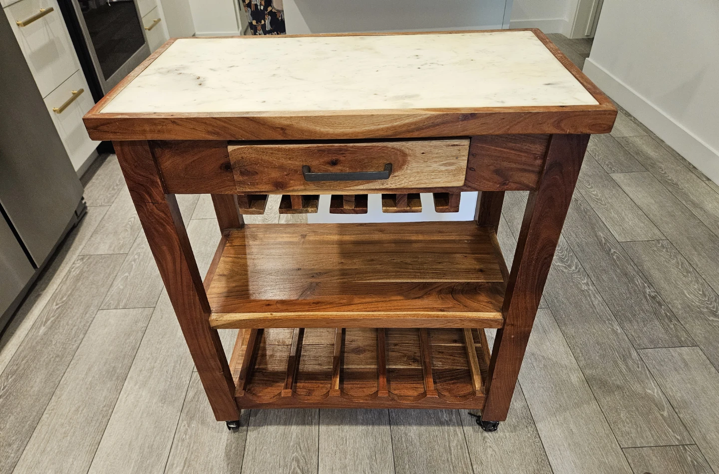 Wood Kitchen Island Bar Cart with Wine Rack