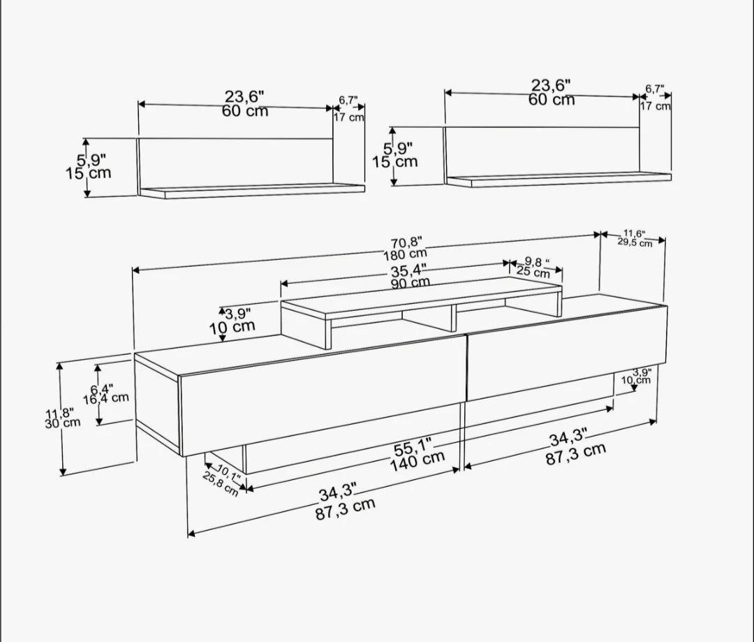 Modern White and Oak TV Stand with Floating Shelves - photo 4