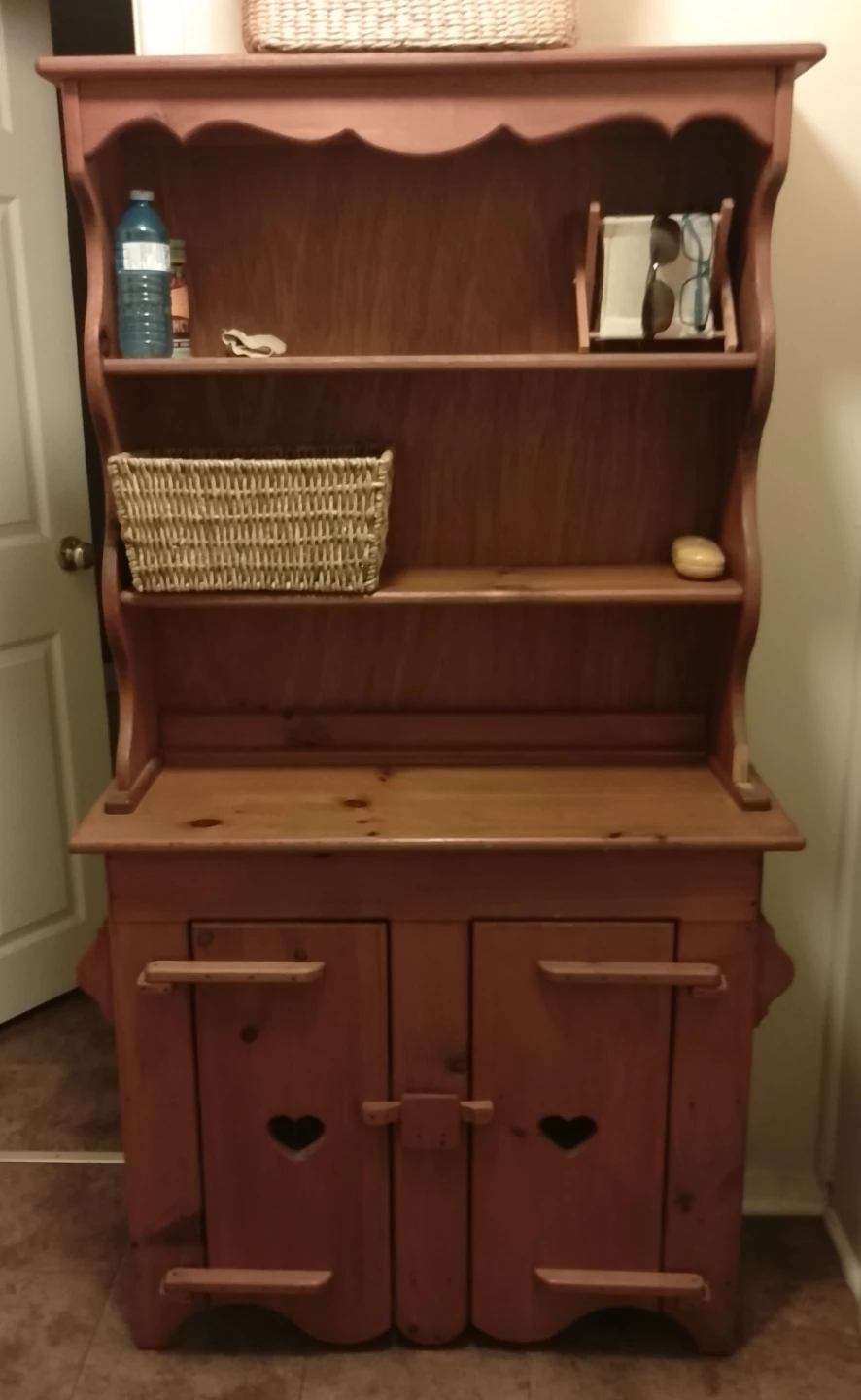 5ft, 3inch high, Wooden Pine Hutch with Heart Detailing