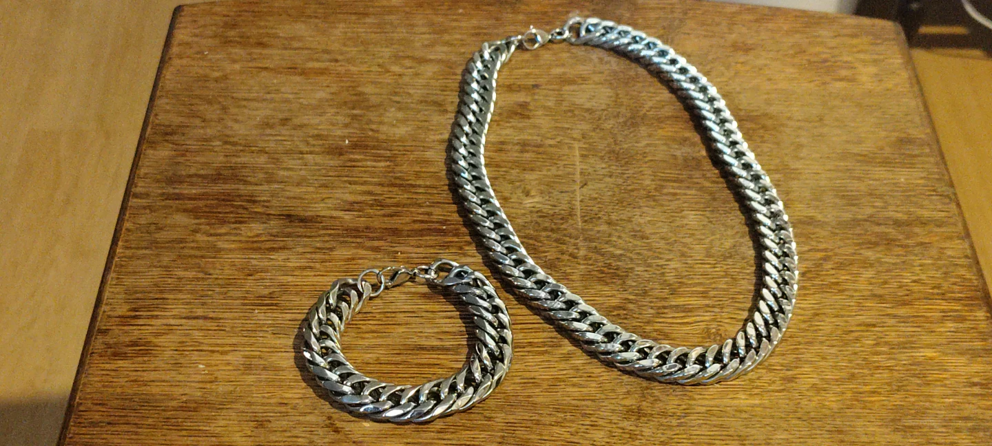 Curb Link Silver Chain Necklace and Bracelet Set - photo 3