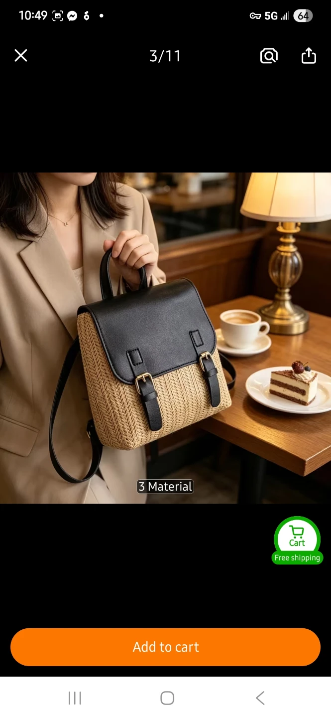 Straw and Faux Leather Backpack Purse - photo 5