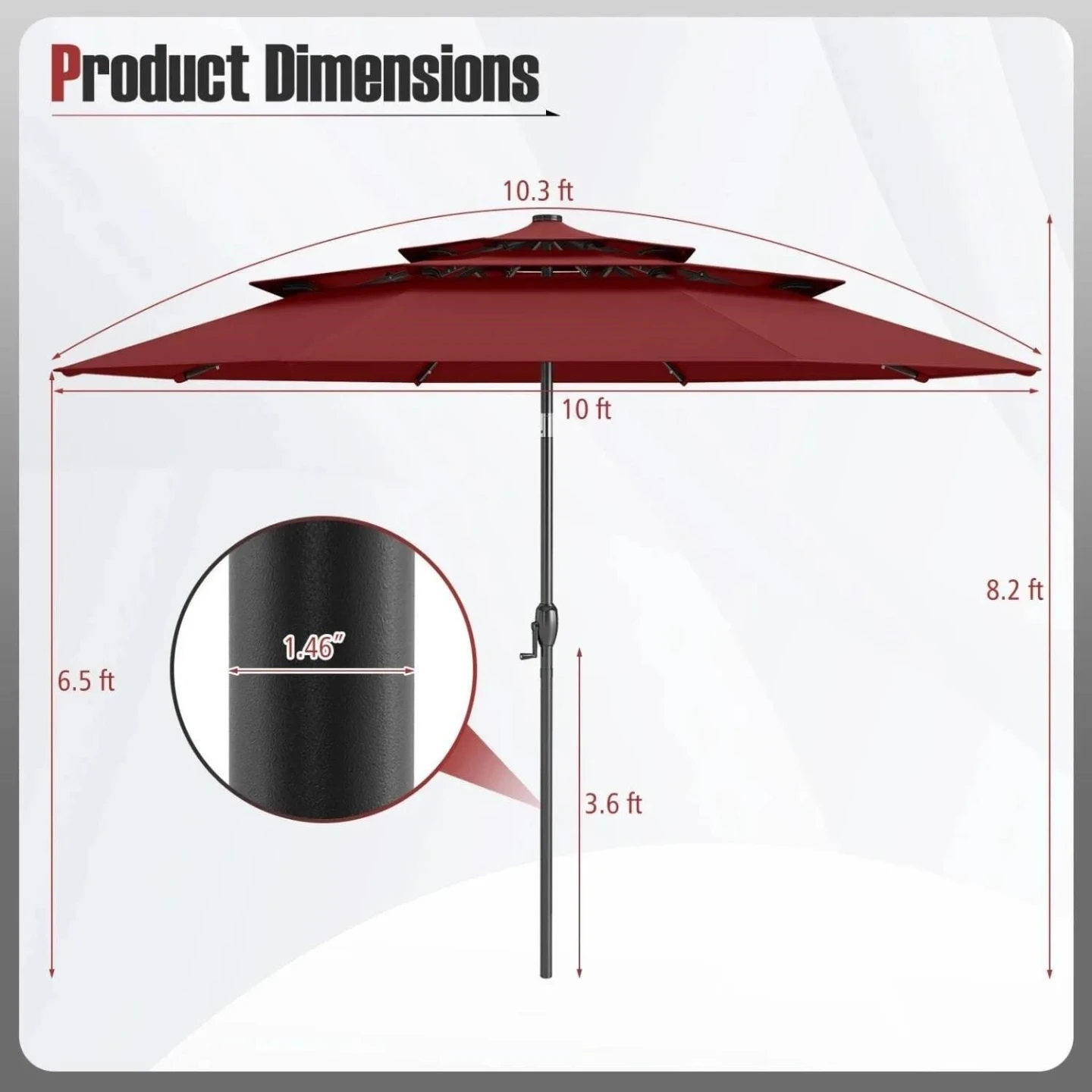 New>>Red 10ft Patio Umbrella with Solar Lights - photo 3