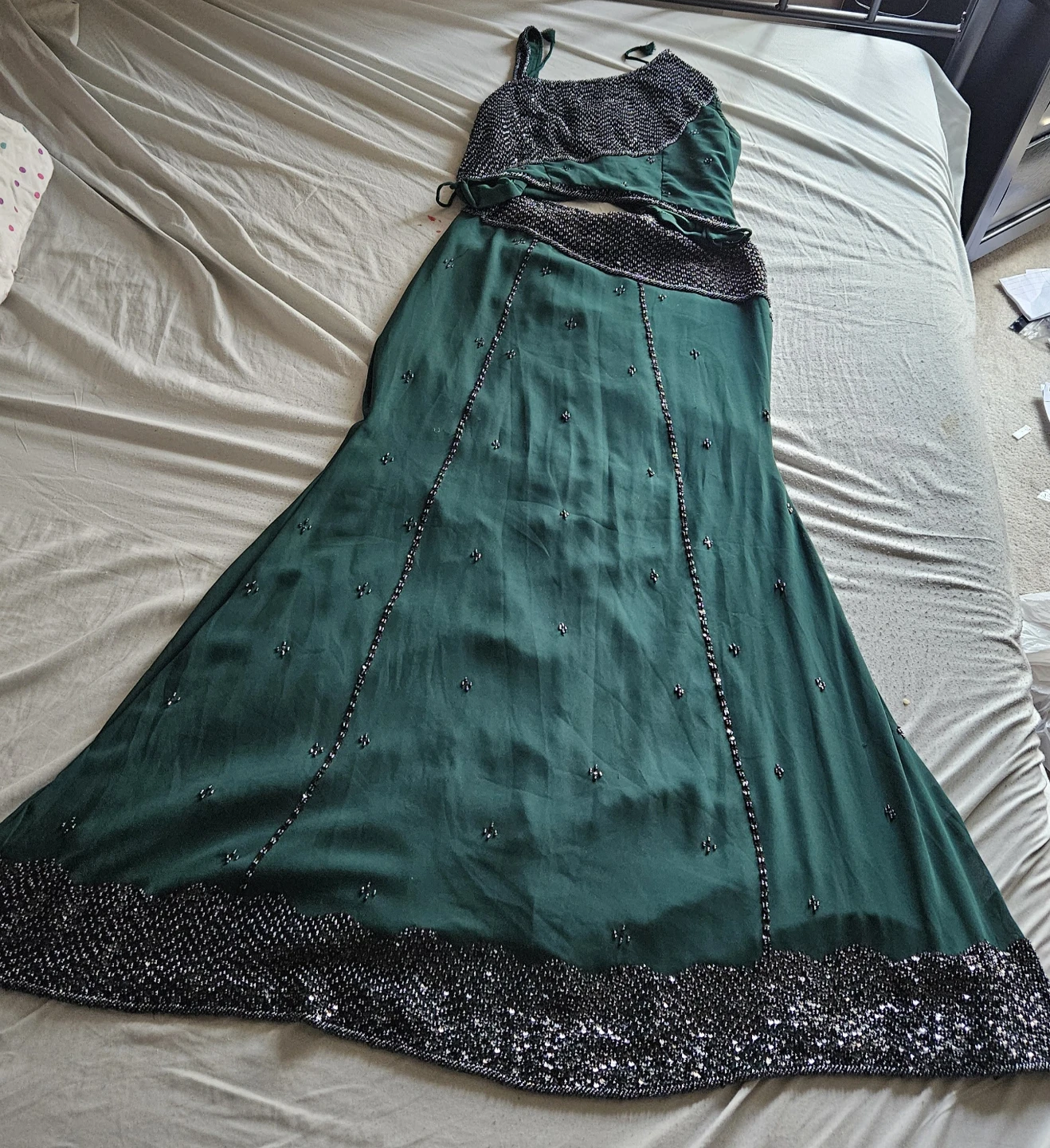 Women's Green Beaded Maxi Dress