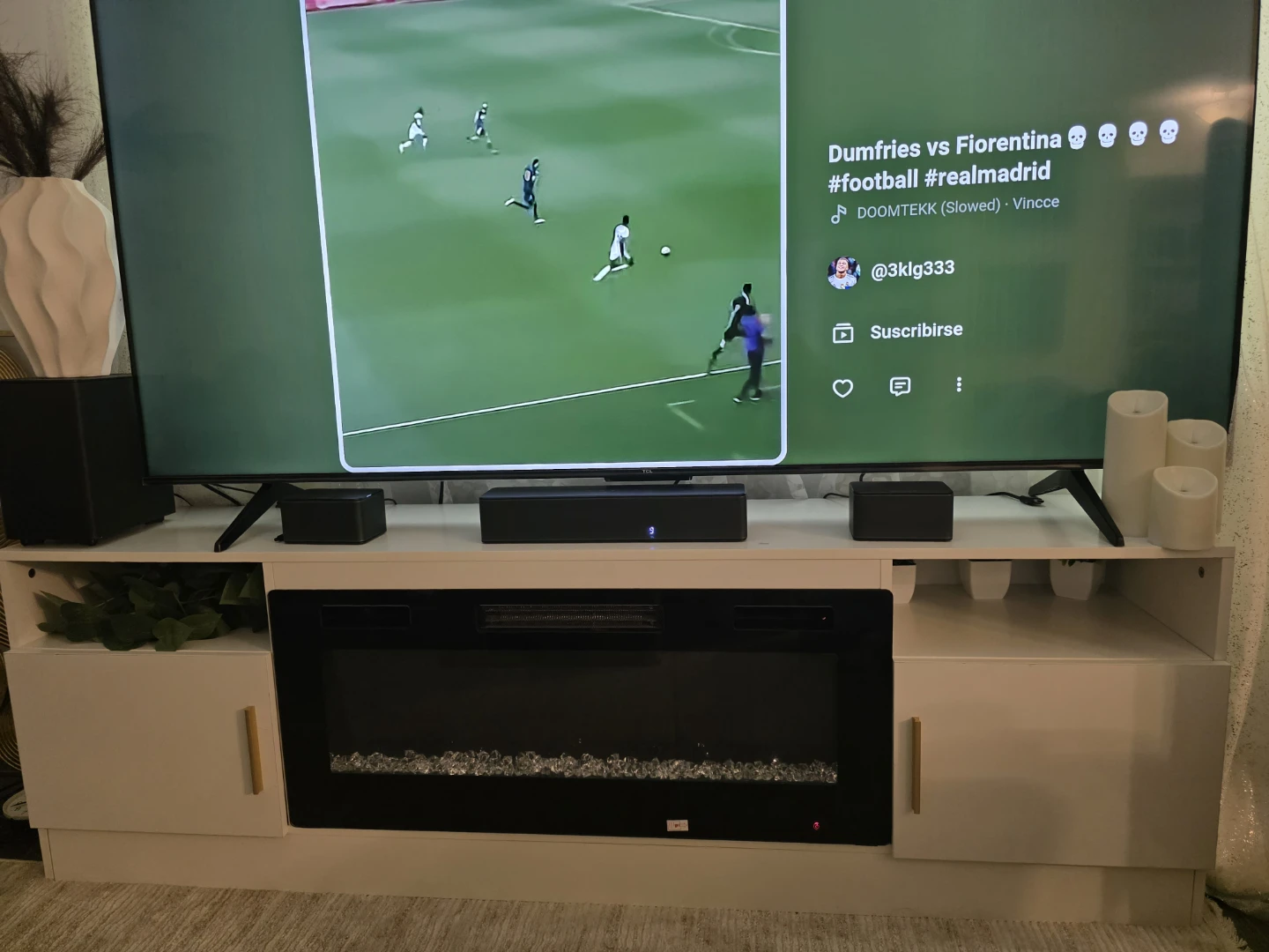 White Entertainment Center with Electric Fireplace