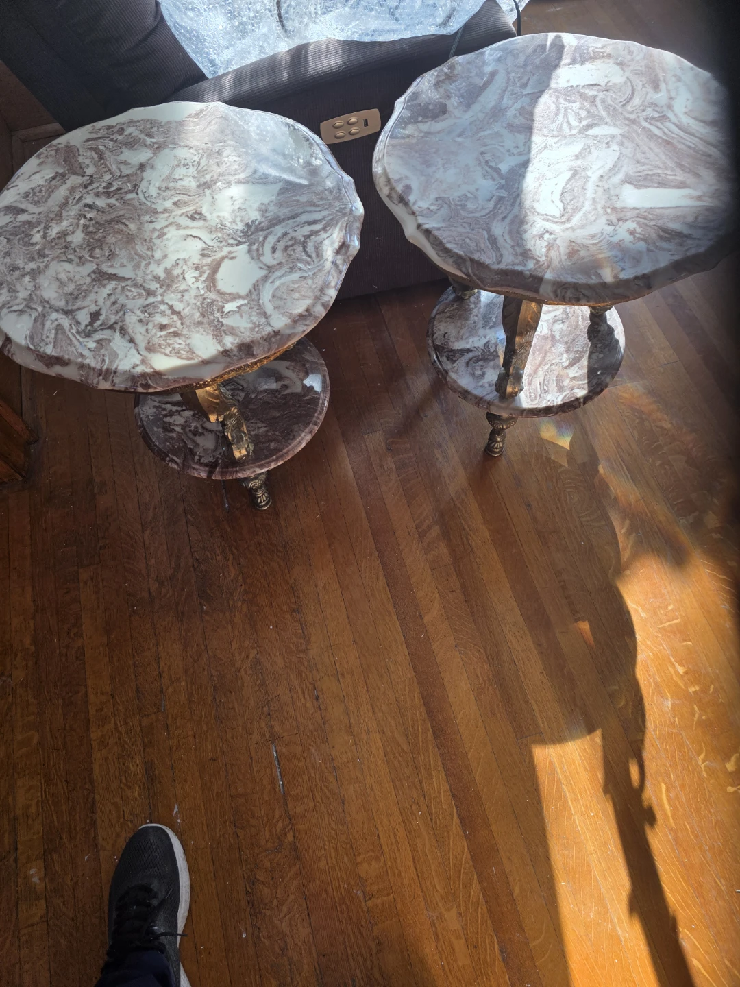 Set of 2 Marble Pedestal Side Tables