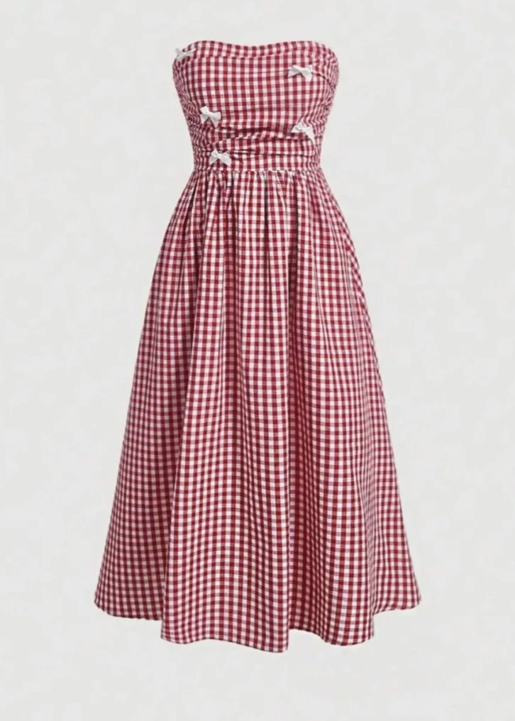 Red Gingham Maxi Dress with Bows