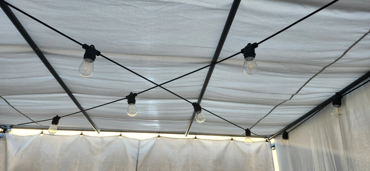 Outdoor Pergola with Sectional Sofa and String Lights - photo 3