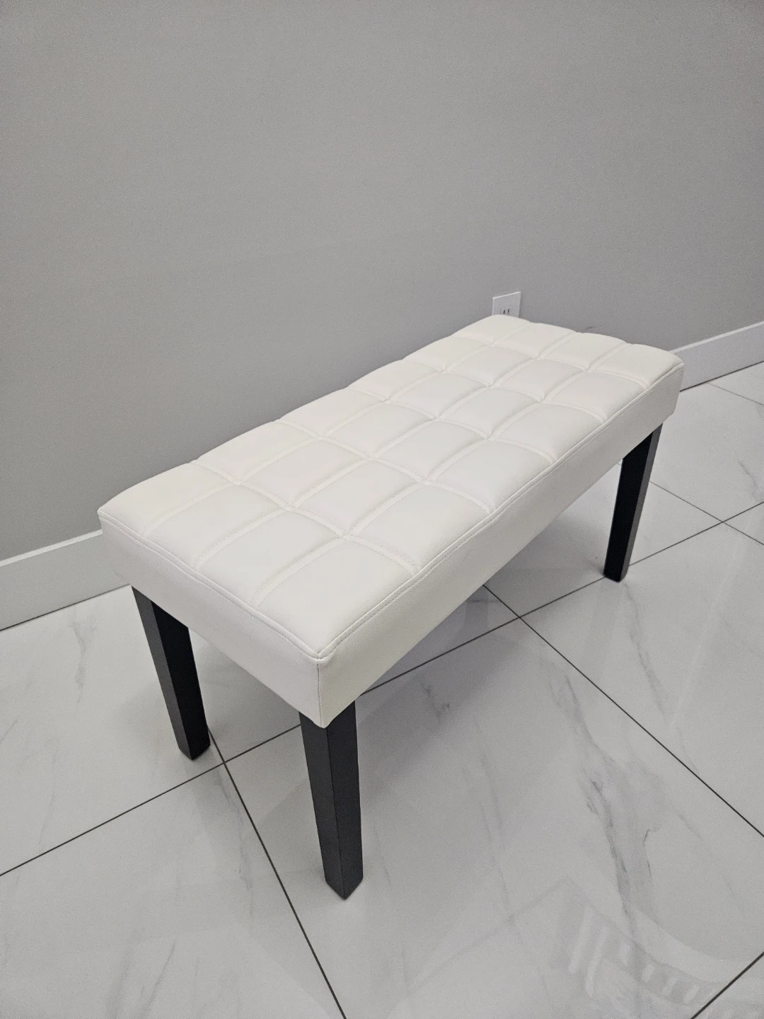 White Tufted  Bench
