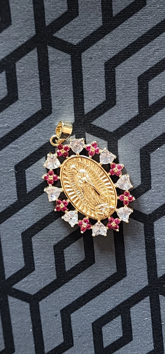 Gold plated Virgin Mary Pendant with Rhinestones - photo 3