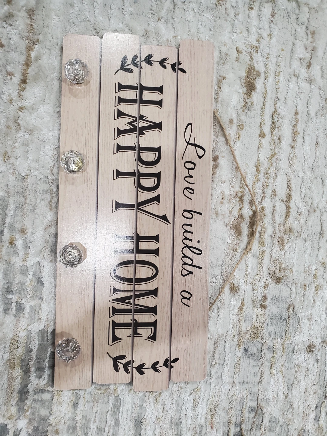 Wooden "Happy Home" Sign with Hooks