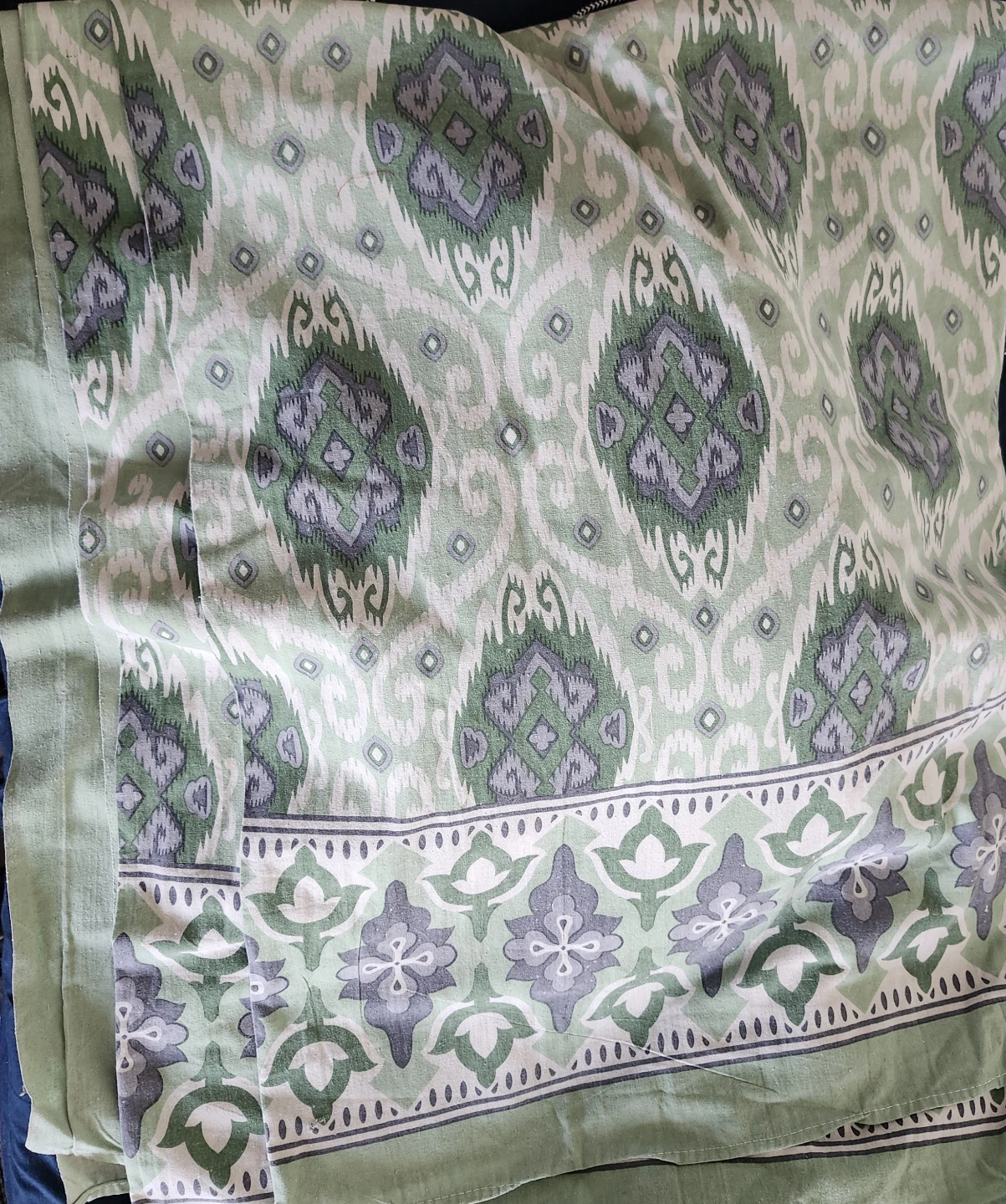 Green and Grey Ikat Pattern jaipuri bedsheets