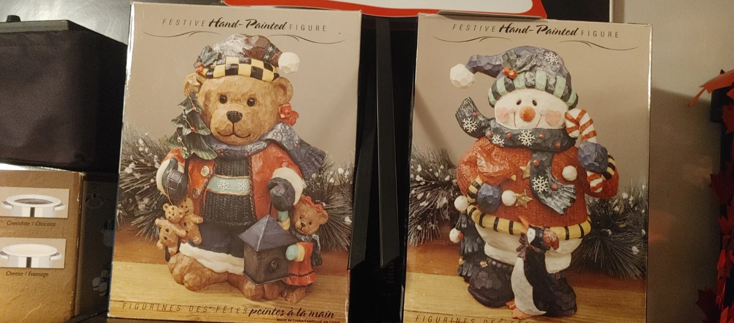 Festive Hand-Painted Figures - Bear and Snowman