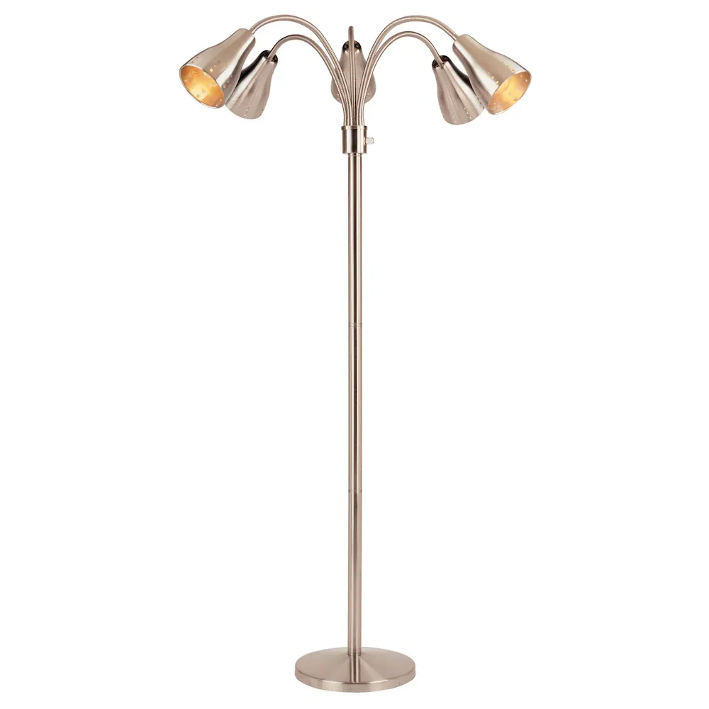 Satin Nickel 5-Light Adjustable Floor Lamp