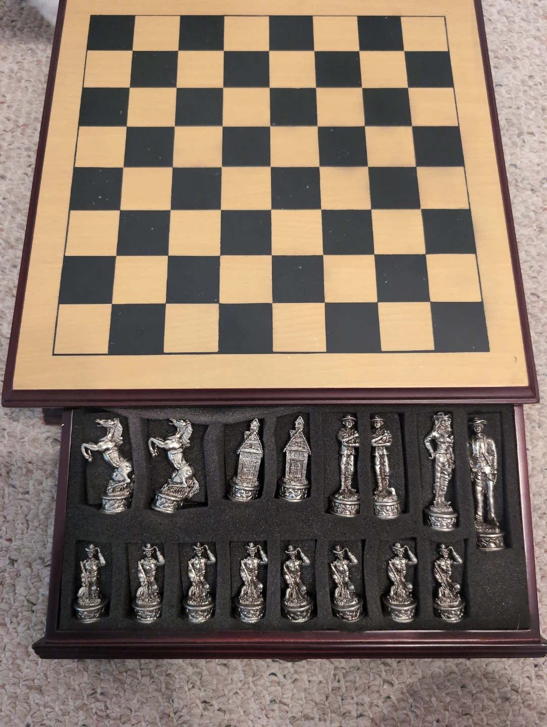 Pewter Cowboy vs Indian Chess Set - photo 3