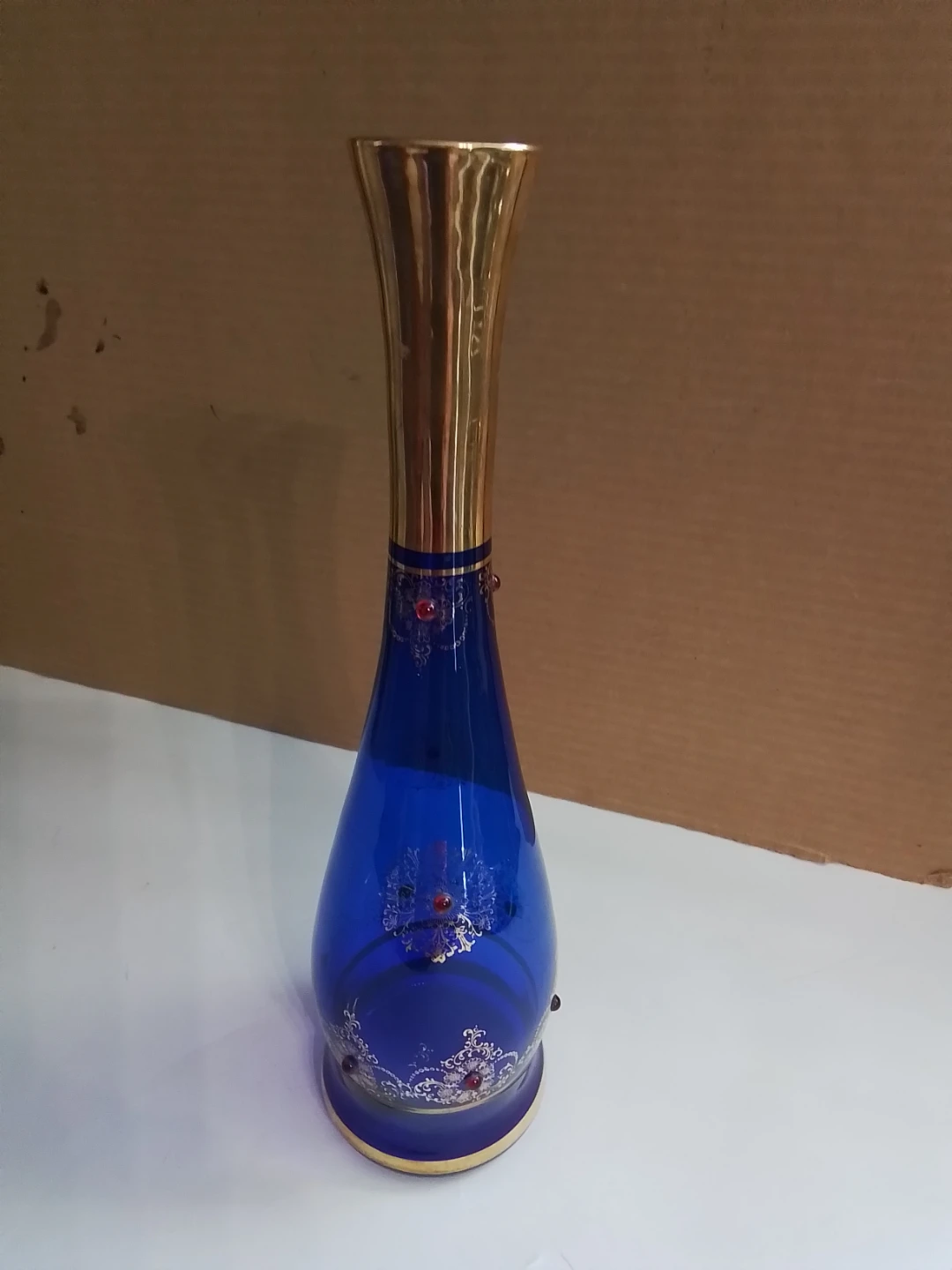 Murano/Bohemian Cobalt Blue & 24K Gold "Tre Fuochi" Vase
