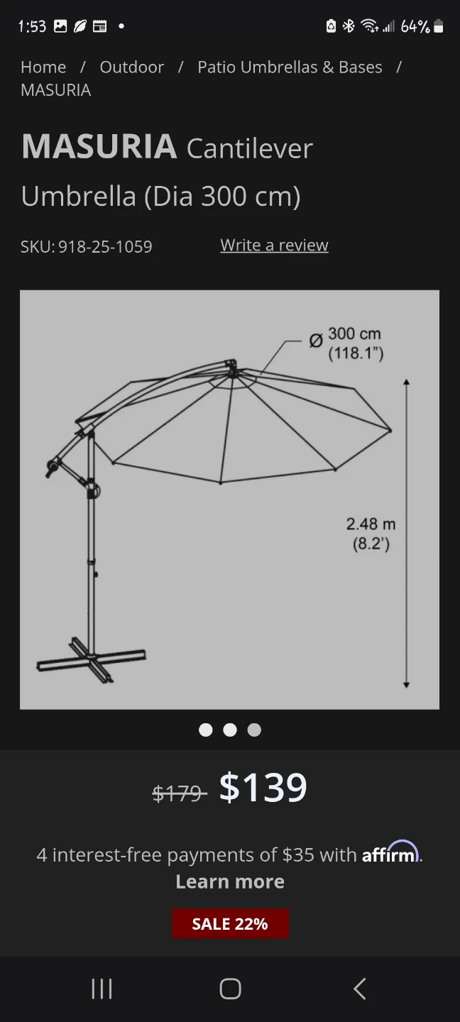 MASURIA Cantilever Patio Umbrella 300cm - photo 2