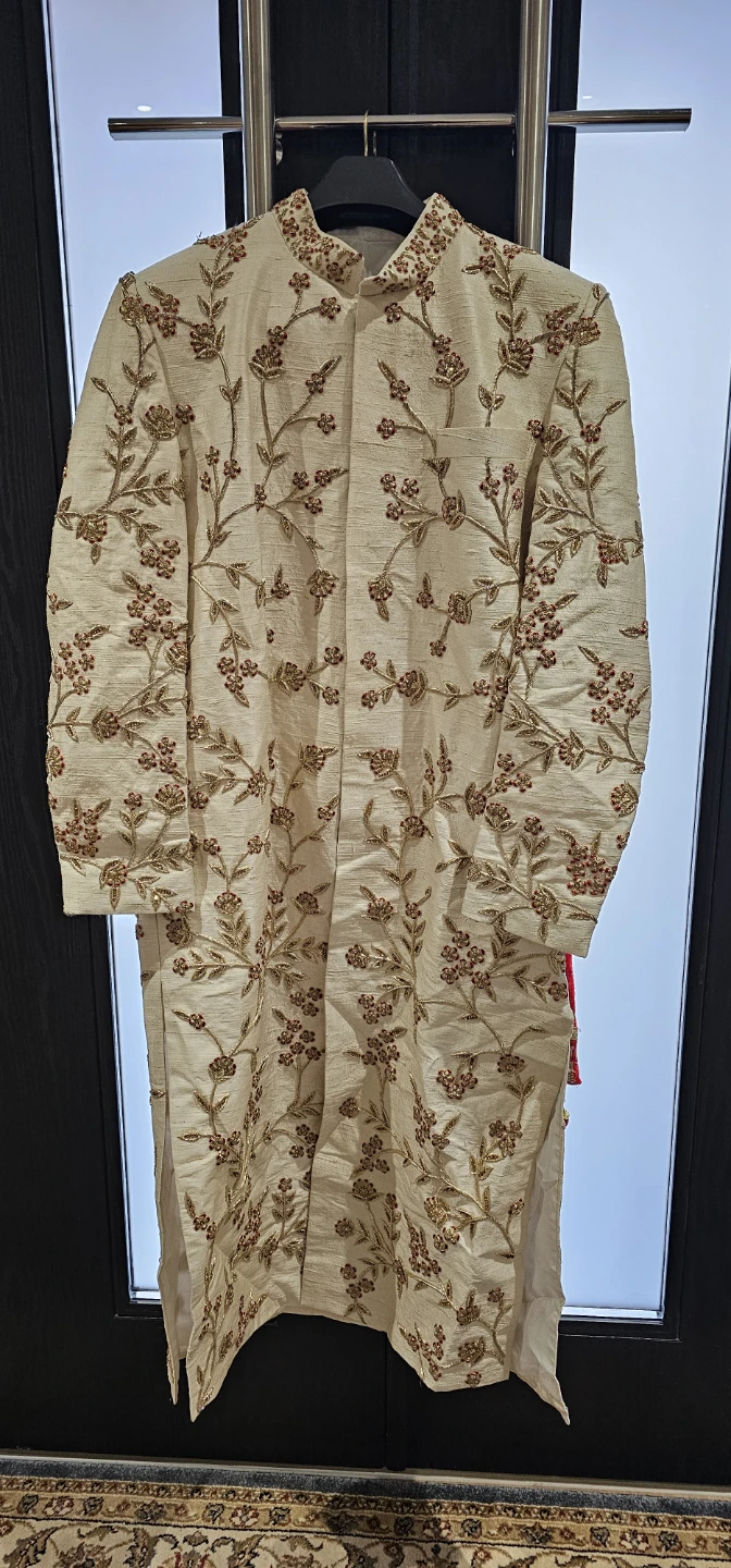 Brand New-Men's Embroidered Sherwani with Red Scarf - photo 3