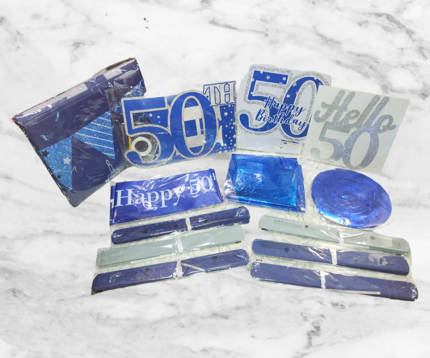 50th Birthday Party Decorations Set - Blue & Silver