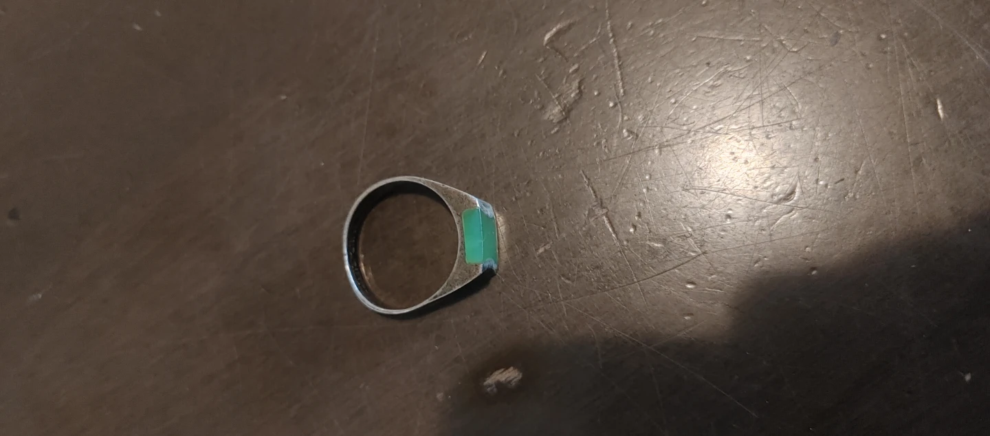 Silver Tone Ring with Green Inlay - photo 2