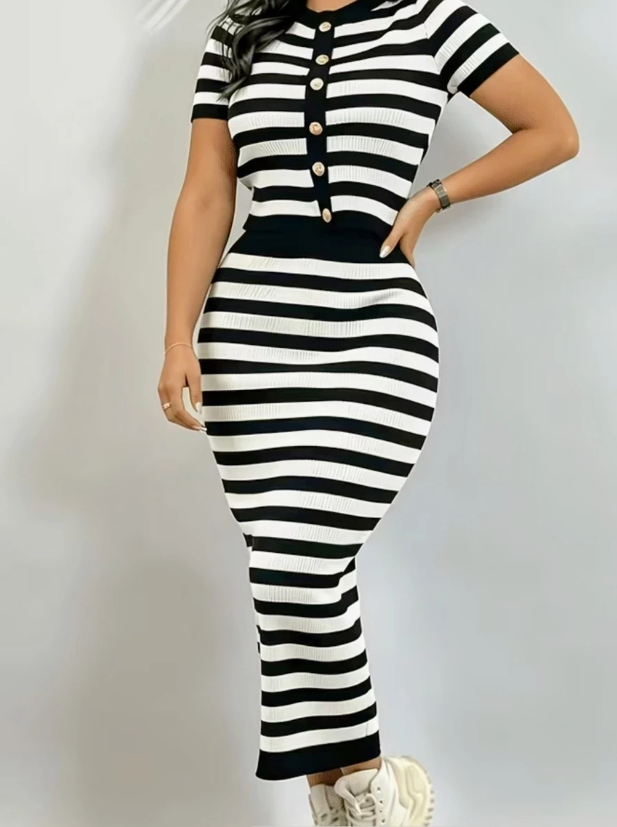 Black and White Striped Midi Dress