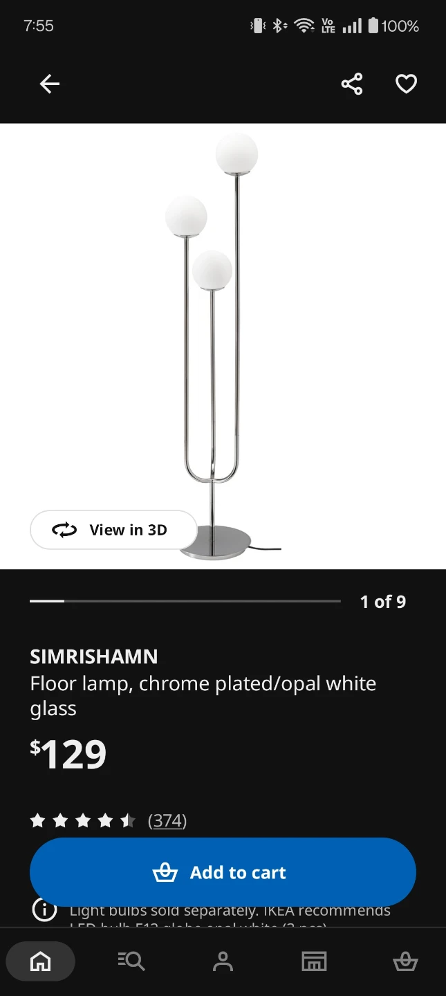 IKEA SIMRISHAMN Floor Lamp - Chrome Plated/Opal White Glass - photo 2