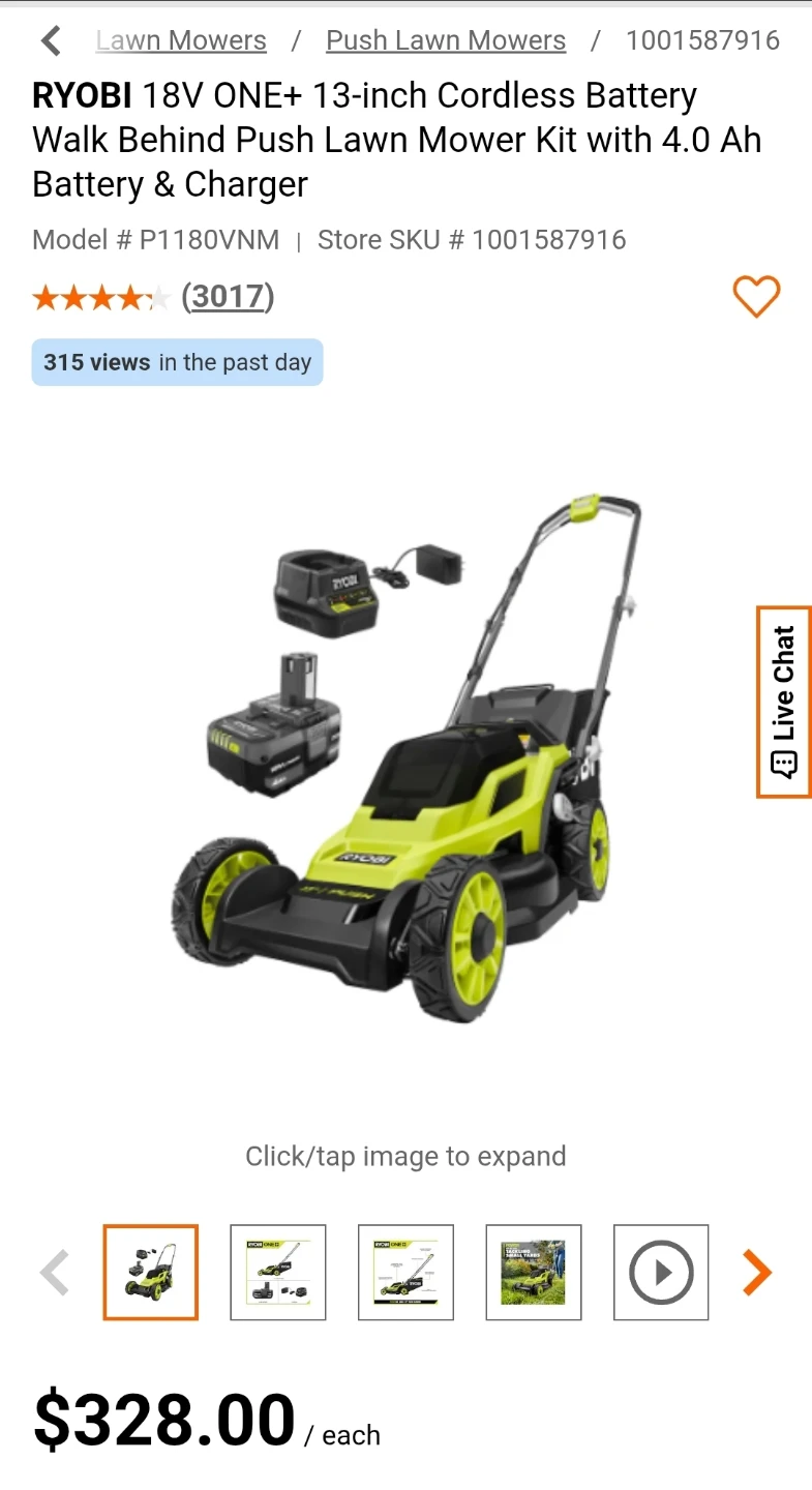 RYOBI 18V ONE+ 13-inch Cordless Battery Push Lawn Mower - photo 2