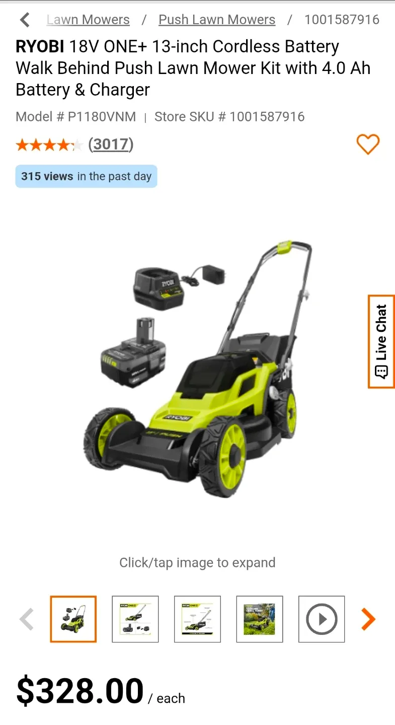 RYOBI 18V ONE+ 13-inch Cordless Battery Push Lawn Mower - photo 2