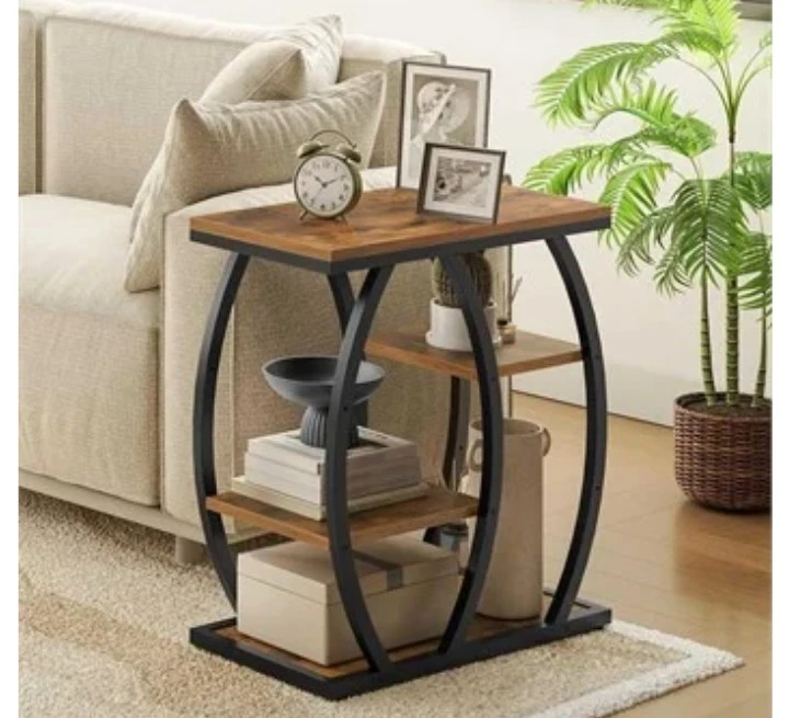 Industrial Style Side Table with Shelves