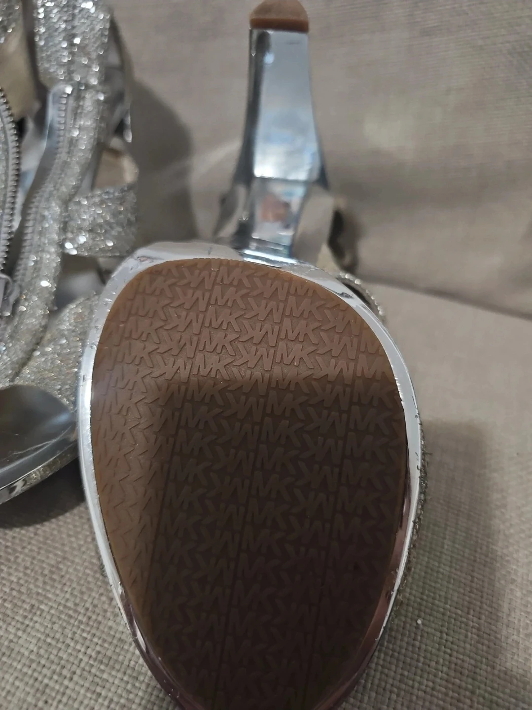 Michael Kors Silver Glitter Strappy Heels - photo 2