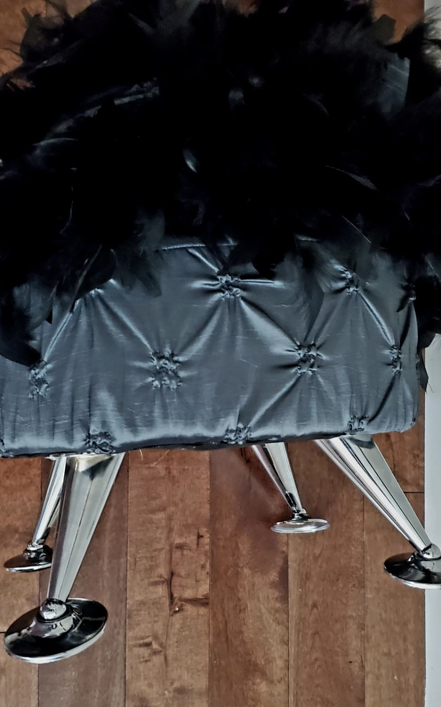 Vintage Black Ostrich Feather Foot Stool - photo 4