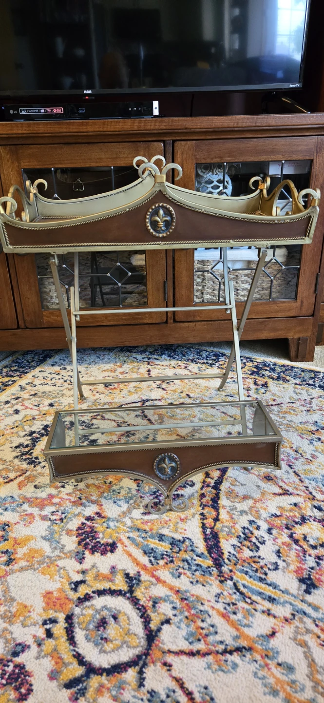 Folding Decorative Tray Table with Matching Shelf