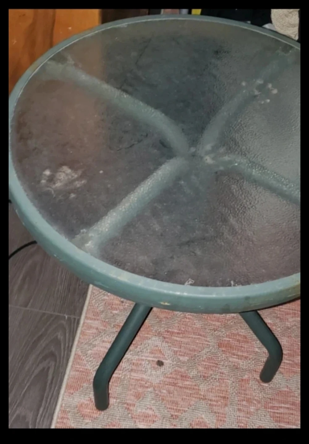 Round glass top patio side table
