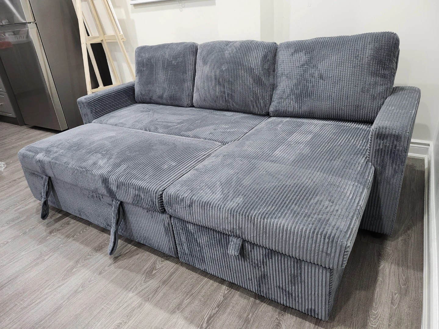 Grey Corduroy Sectional Sofa with Storage - photo 2
