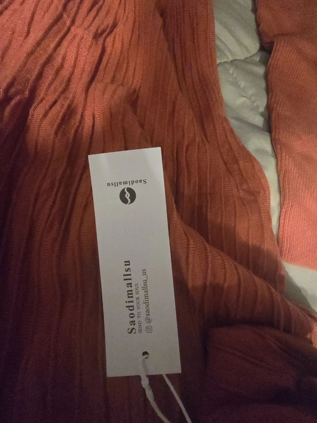 Saodimallsu Orange V-Neck Ribbed Knit Midi Dress