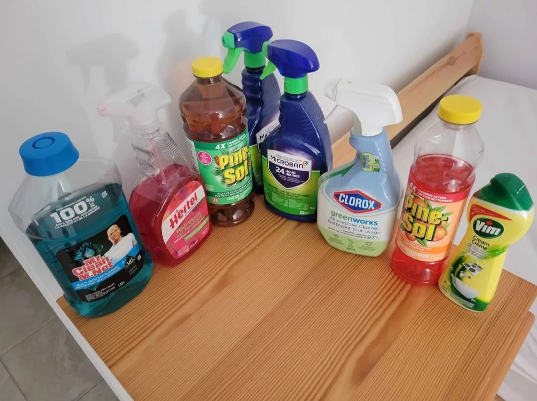 Mr. Clean, Hertel, Pine-Sol, Microban, Clorox, and Vim Cleaners