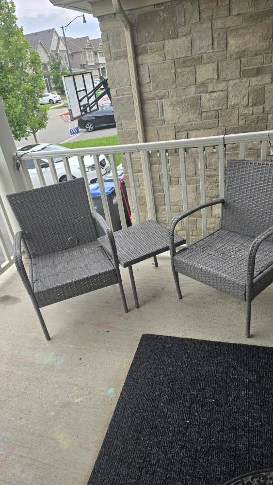 Grey Wicker Patio Chairs and Side Table Set - photo 2