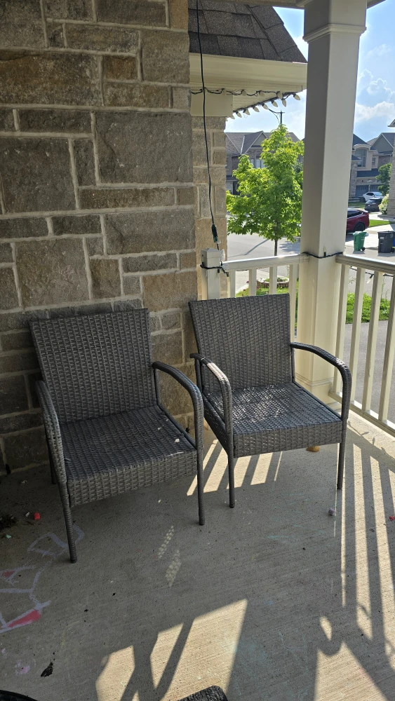 Grey Wicker Patio Chairs and Side Table Set - photo 3