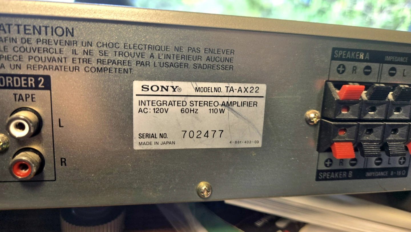 Sony  Sony TA-AX22 Stereo Integrated Amplifier - photo 3