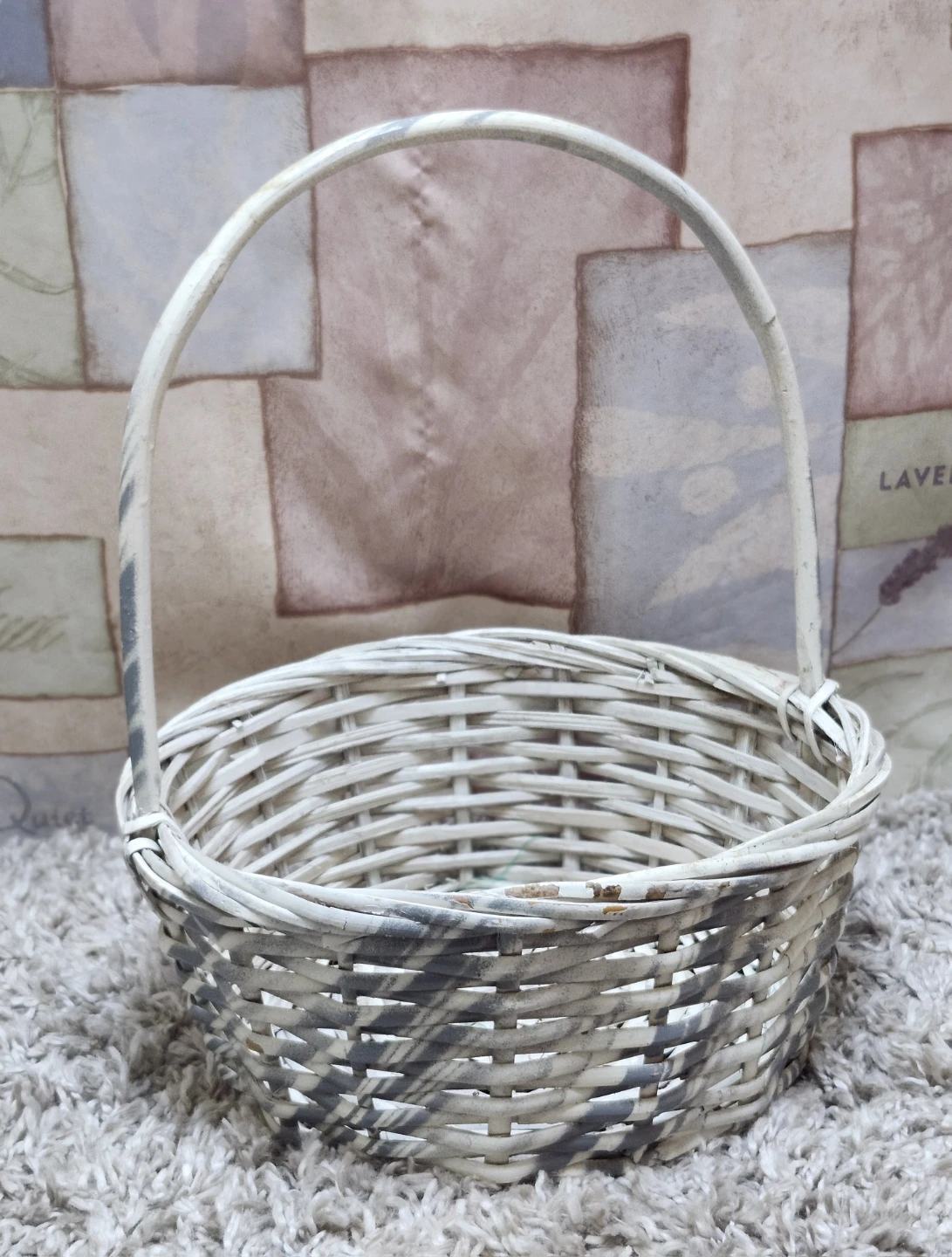 White Woven Basket with Handle - photo 3