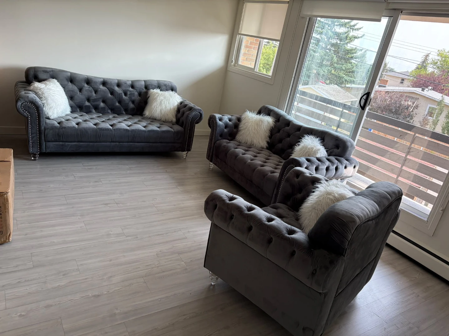 Grey Velvet Tufted Sofa Set