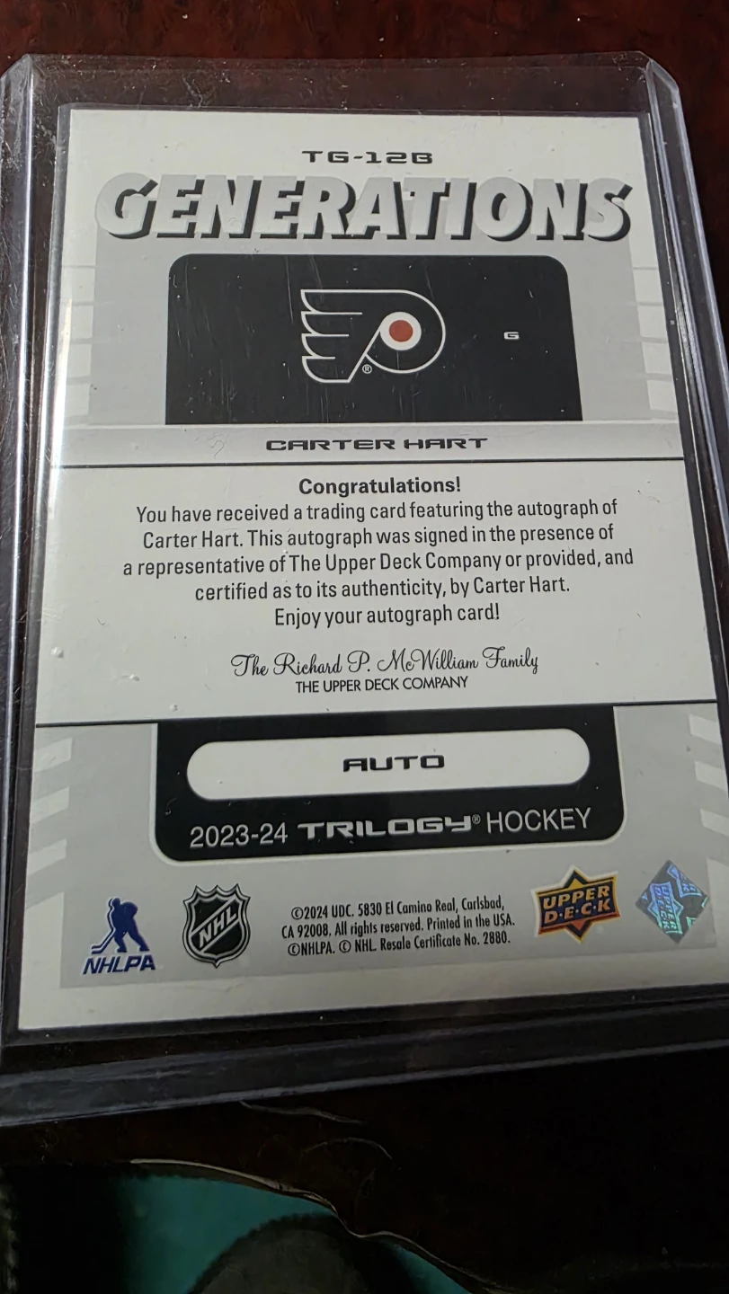 Carter Hart 2023-24 Upper Deck Trilogy Autograph Hockey Card - photo 2