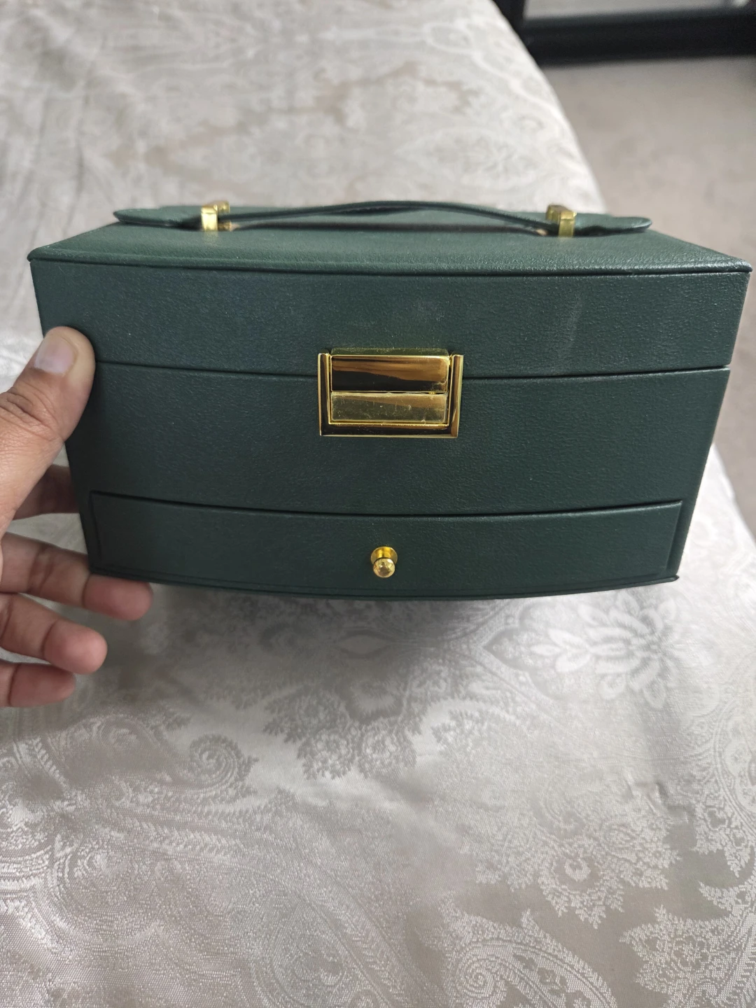Green Jewellery Box with Gold Accents