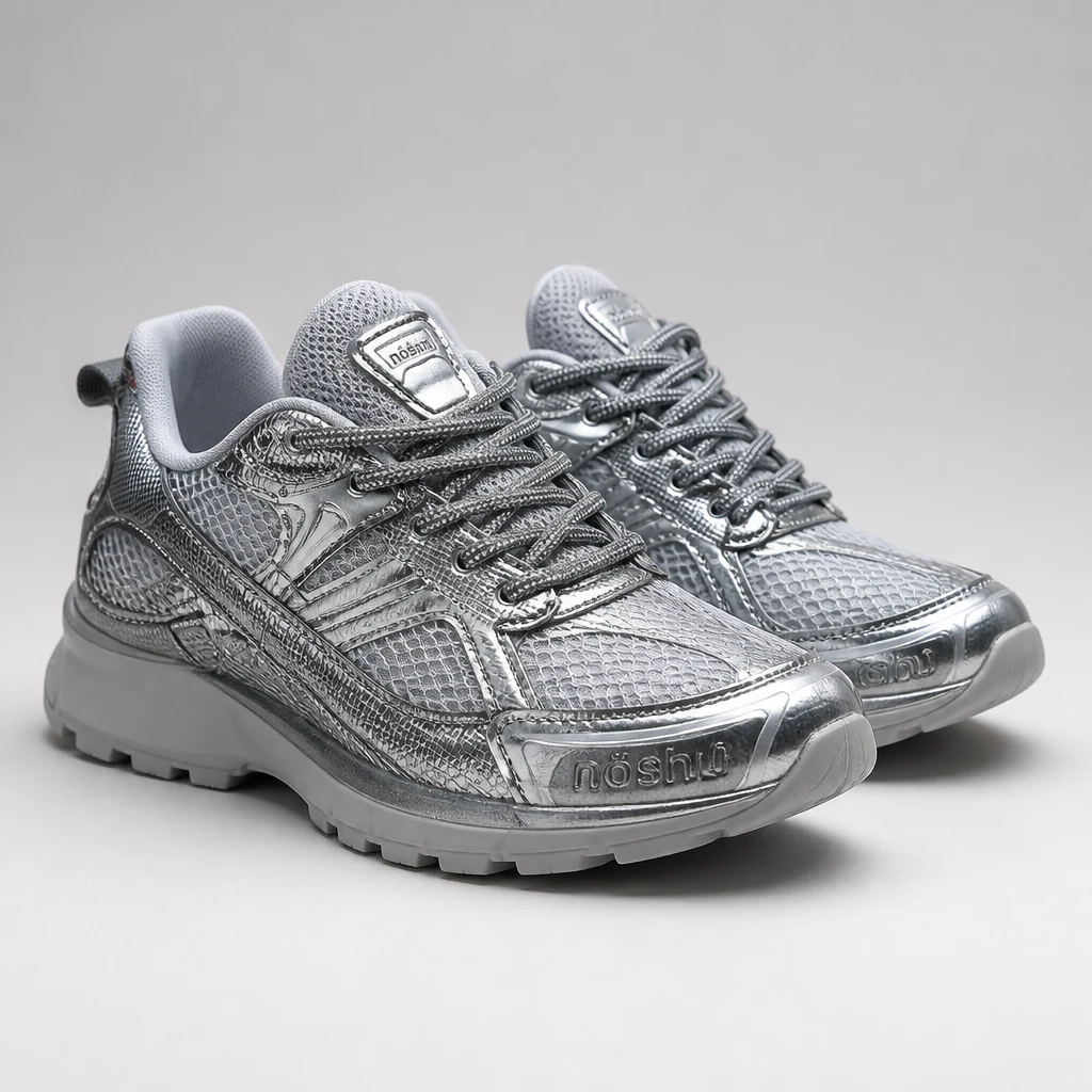 Bottega Veneta Silver Metallic Mesh Running Shoes - photo 2